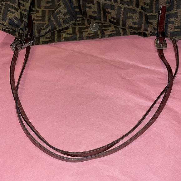Authenticated FENDI vintage Zucca  canvas large shoulder tote w/leather straps. - Picture 13 of 15